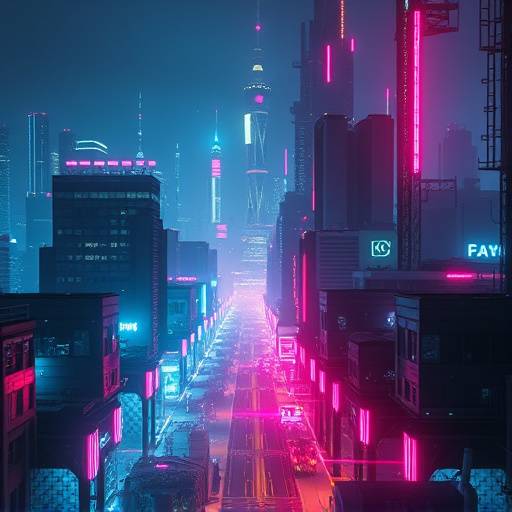 Another game screenshot, 'Cyberpunk Cityscape', showcasing a neon-lit futuristic metropolis